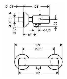 Смеситель для душа hansgrohe Logis 71263000, вентильный фотография 1