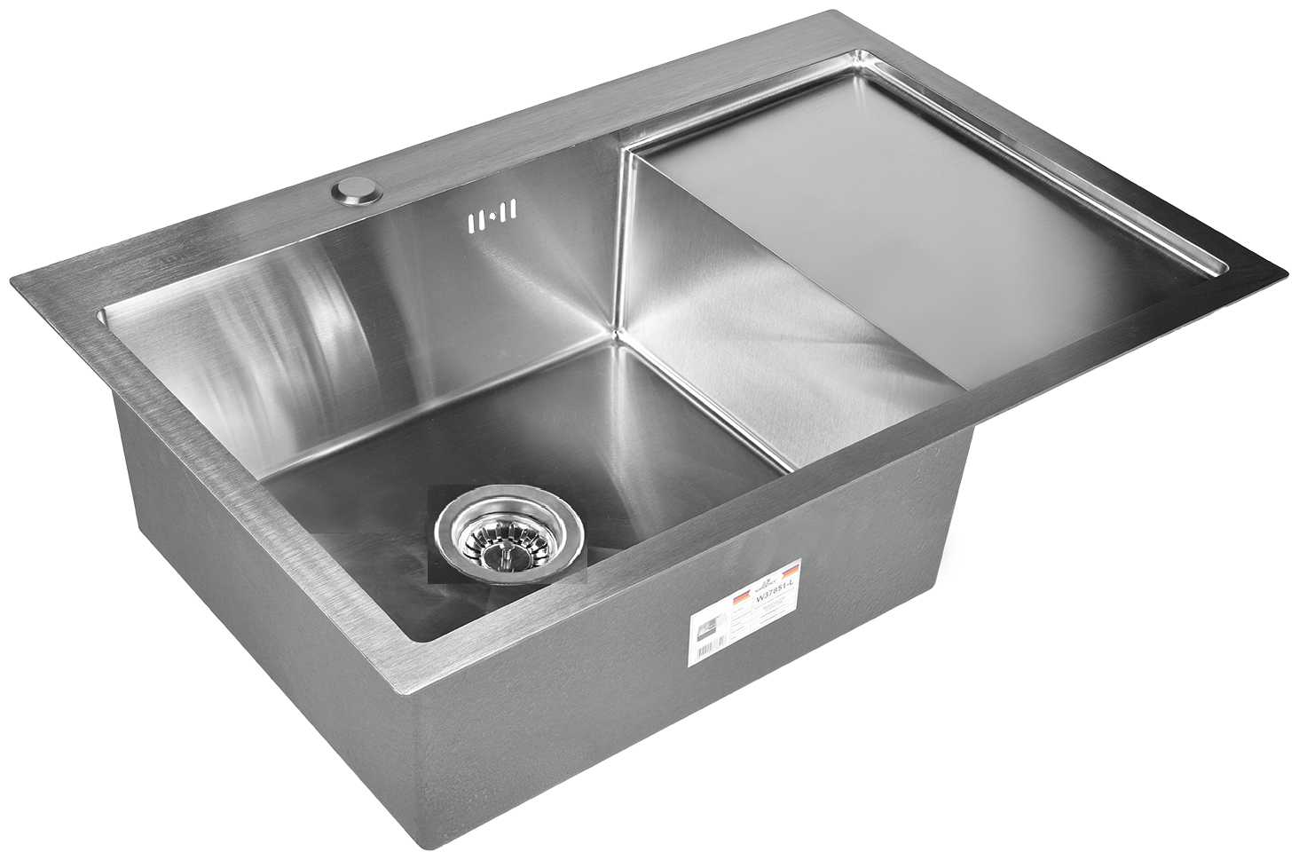 Комплект кухонная мойка из нержавеющей стали WISENT 7851-L (78х51см) с коландером. фотография 1