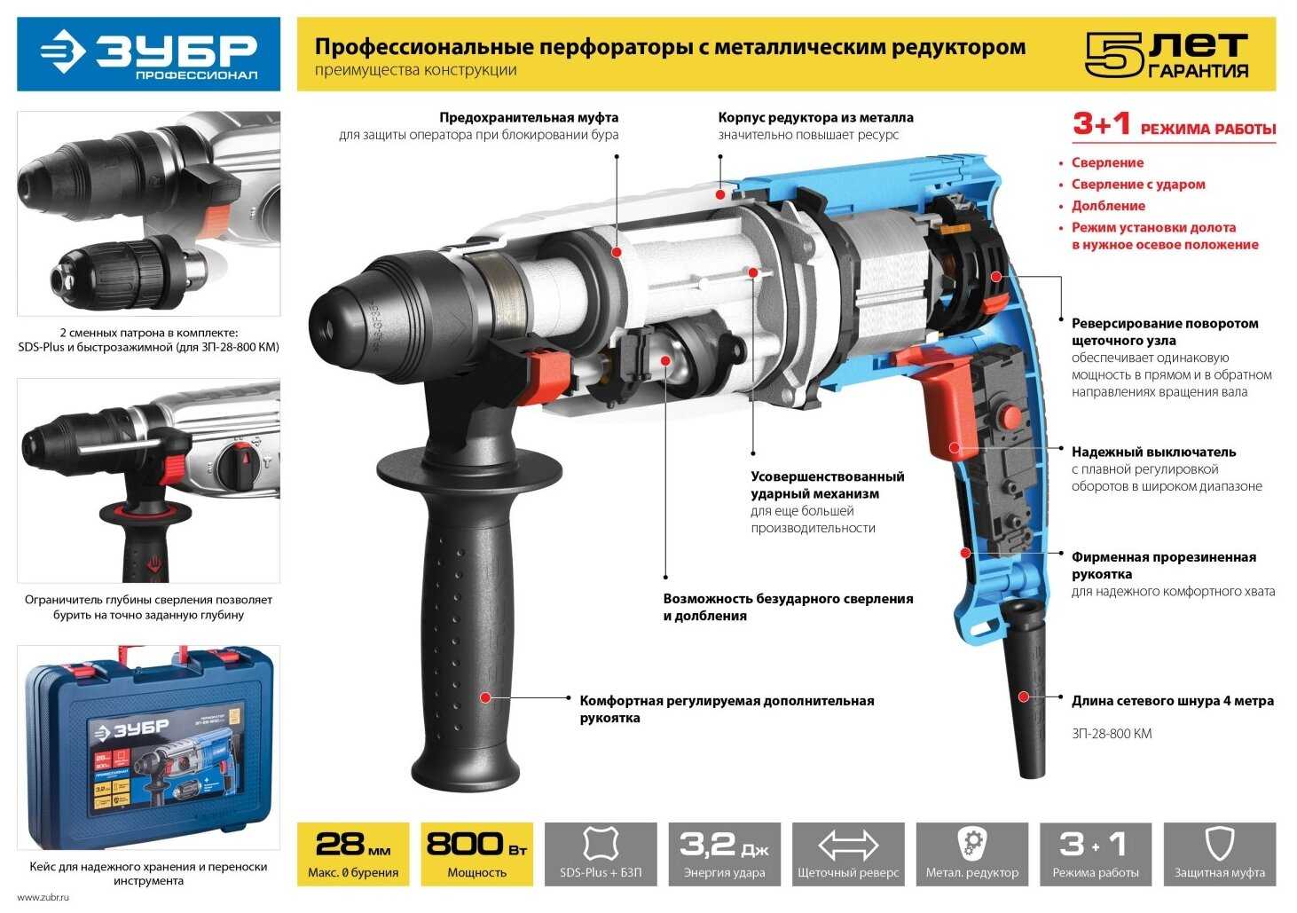 Перфоратор ЗУБР ЗП-30-900 К, 900 Вт фотография 9