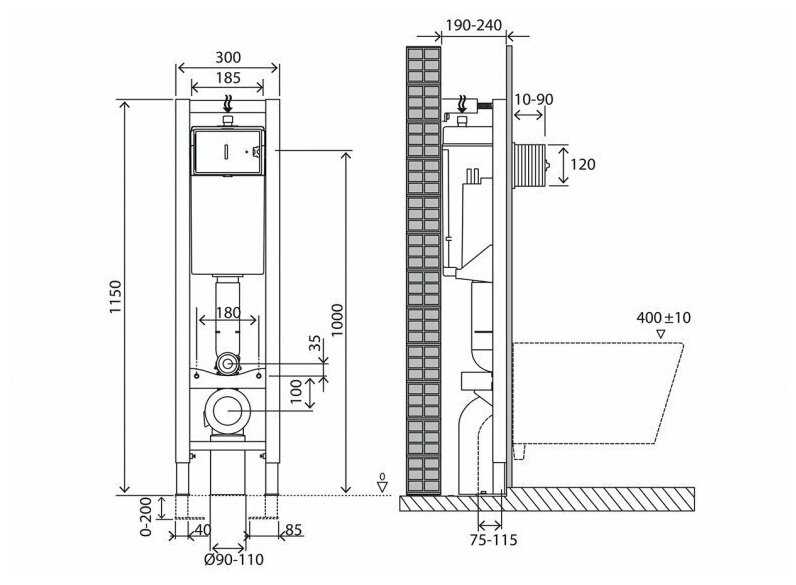 Инсталляция BelBagno 30 BB003-30 для подвесного унитаза, 1150х300х187 мм фотография 1
