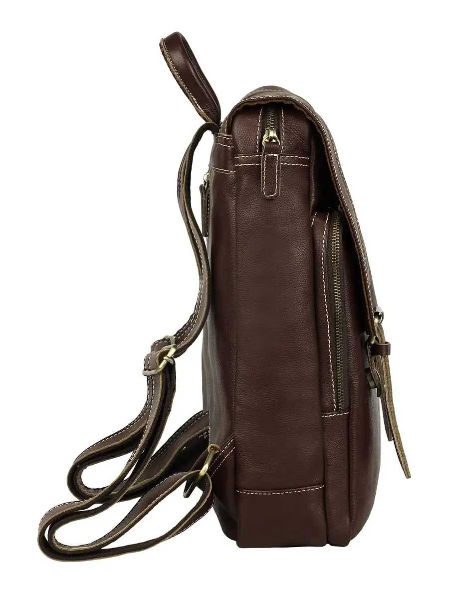 Рюкзак кожаный мужской городской для ноутбука Capsa с 3 наружными карманами и клапаном фотография 17