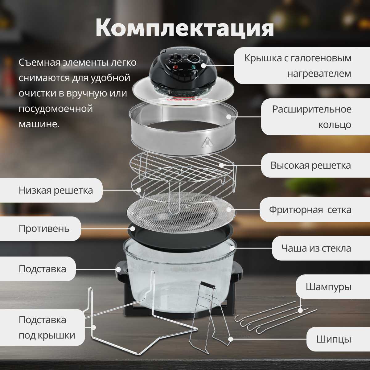 Аэрогриль RageX R202-000, 7 в 1, объем 4 литра, 1400Вт, черный фотография 13