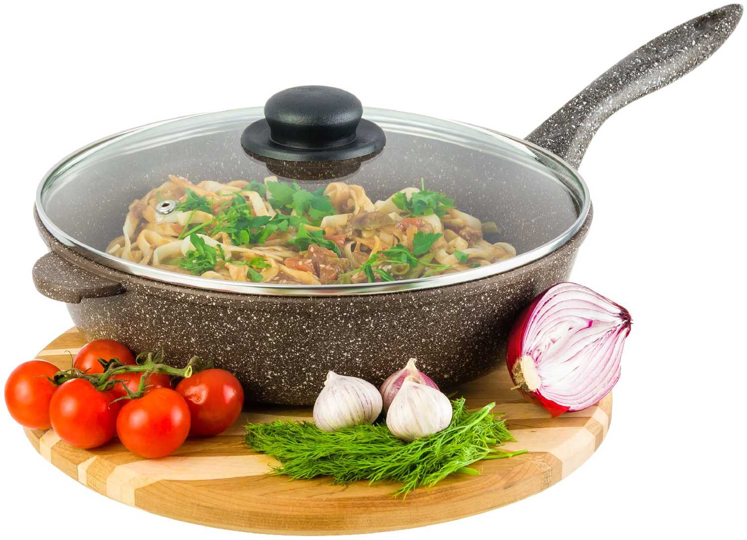 Сковорода глубокая 28 см Elan Gallery гармония вкуса Коричневый опал с крышкой D28, несъёмная ручка