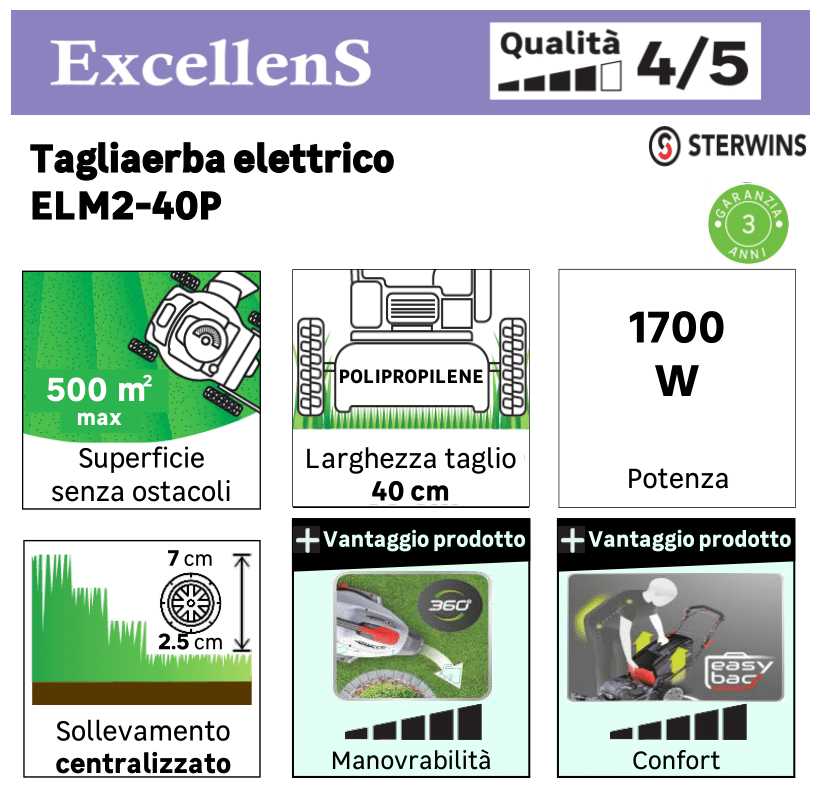 Электрическая газонокосилка STERWINS ELM2-40P-3W.4 (81968065) фотография 16