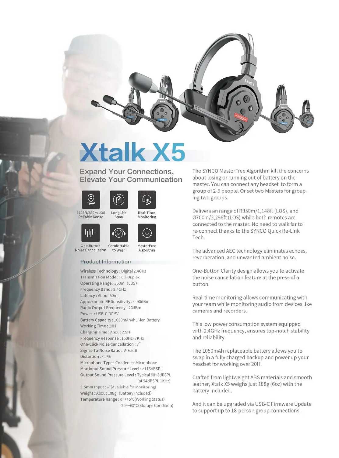 Беспроводная система внутренней связи SYNCO Xtalk X5 MasterFree фотография 9