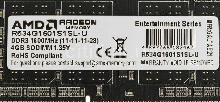 Оперативная память AMD 4 ГБ DDR3L SODIMM (R534G1601S1SL-U) фотография 4