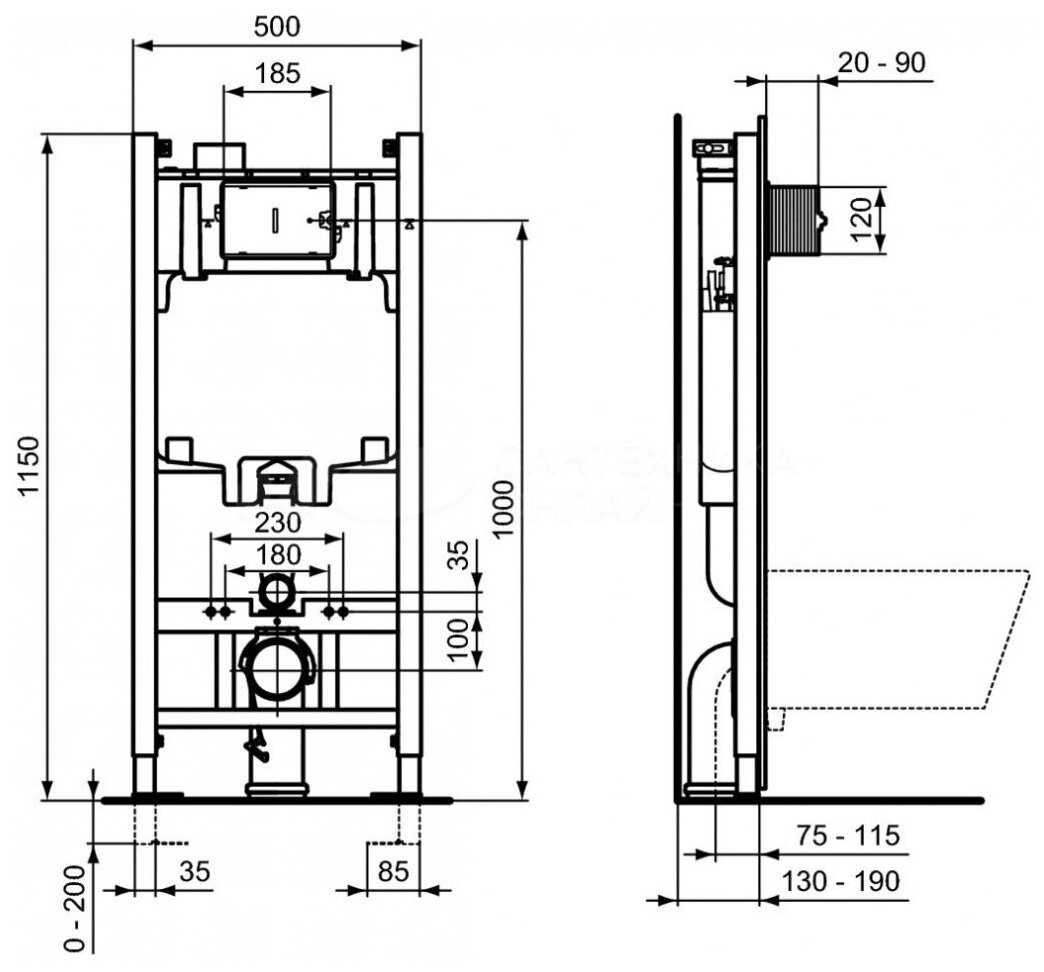 Инсталляция Ideal Standard Prosys 2.0 для подвесного унитаза, кнопка хром (R0464AA) фотография 1