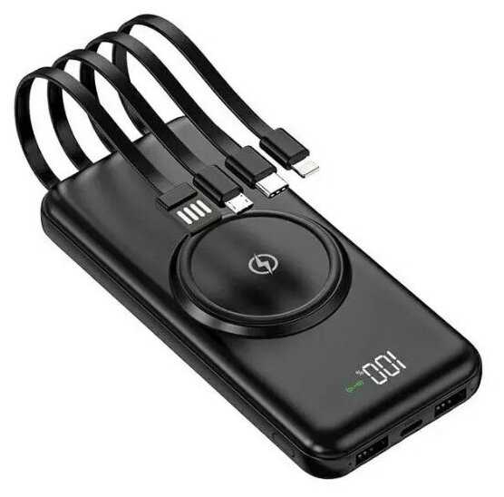 Внешний аккумулятор Power bank ISA PB-12 10000 mah с функцией беспроводной зарядки, черный / Беспроводная зарядка / Беспроводной повербанк фотография 3