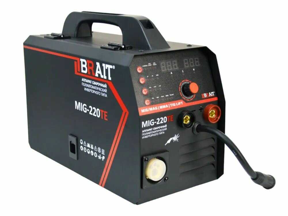 Инвертор сварочный полуавтомат Brait MIG-190H, 3 режима сварки MIG/FCAW+ TIG + MMA, 5.44 кг