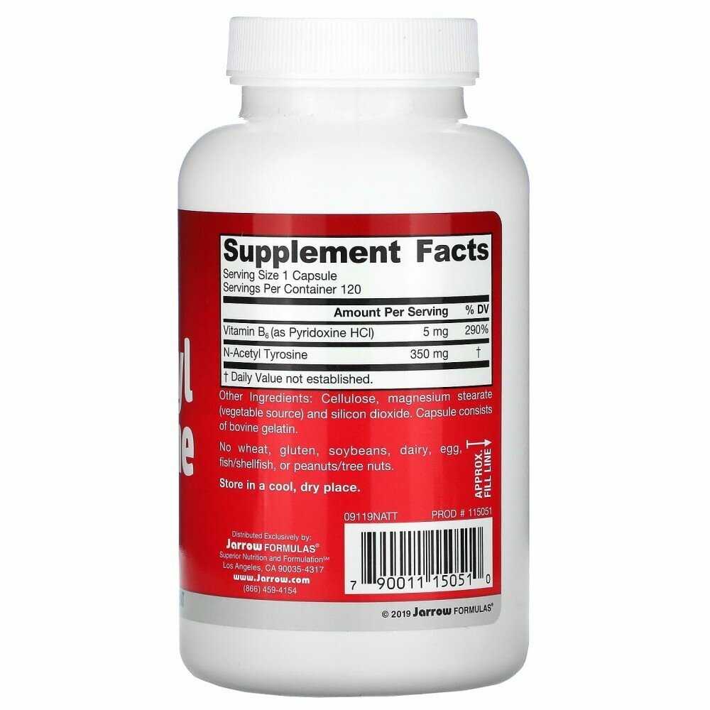 Jarrow Formulas N-Acetyl Tyrosine (350 мг) 120 капсул фотография 6