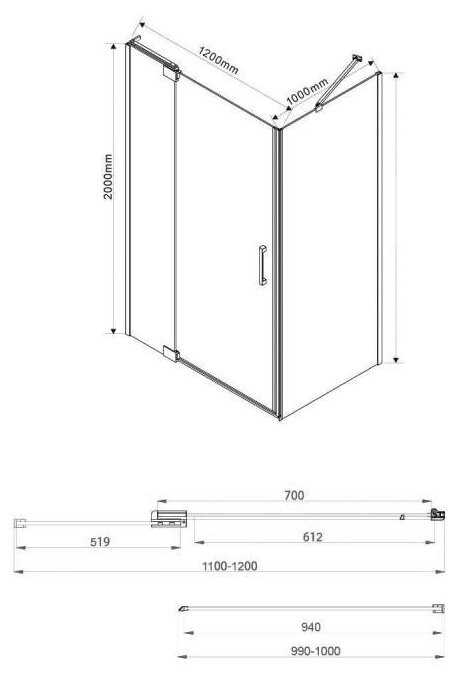 Душевой уголок Vincea Extra VSR-1E111210CL 120х100х200 профиль хром, стекло прозрачное фотография 4