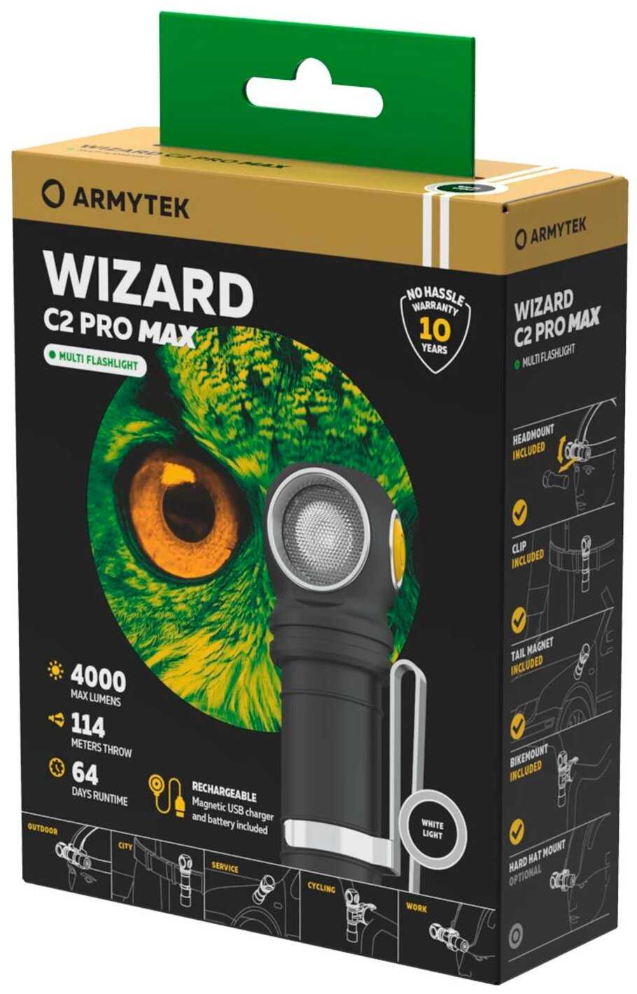 Налобный фонарь ArmyTek Wizard C2 Pro Max Magnet USB F06701W (теплый свет) фотография 2