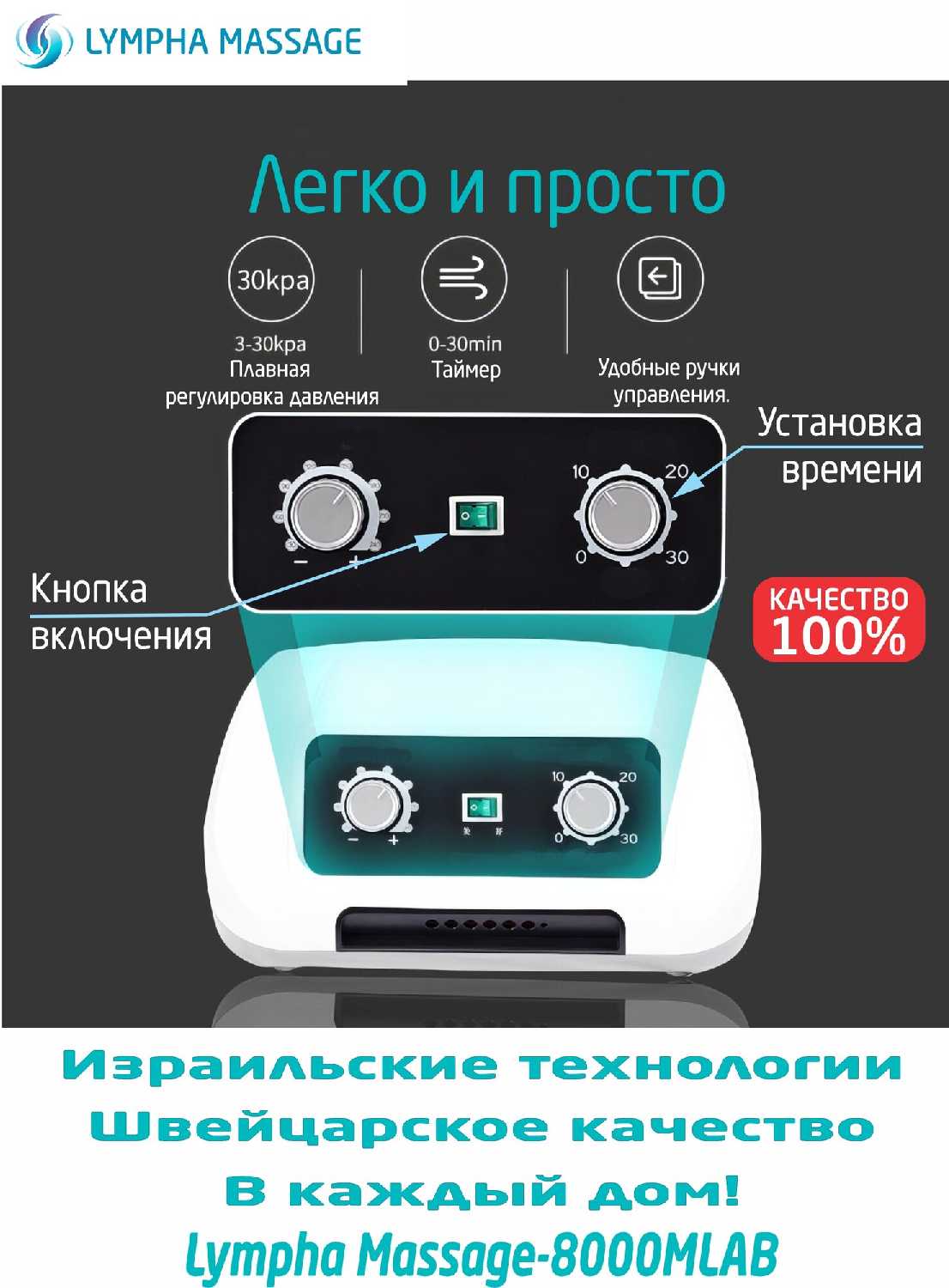 Профессиональный компрессионный лимфодренажный массажер Lympha Massage-8000MLAB фотография 9