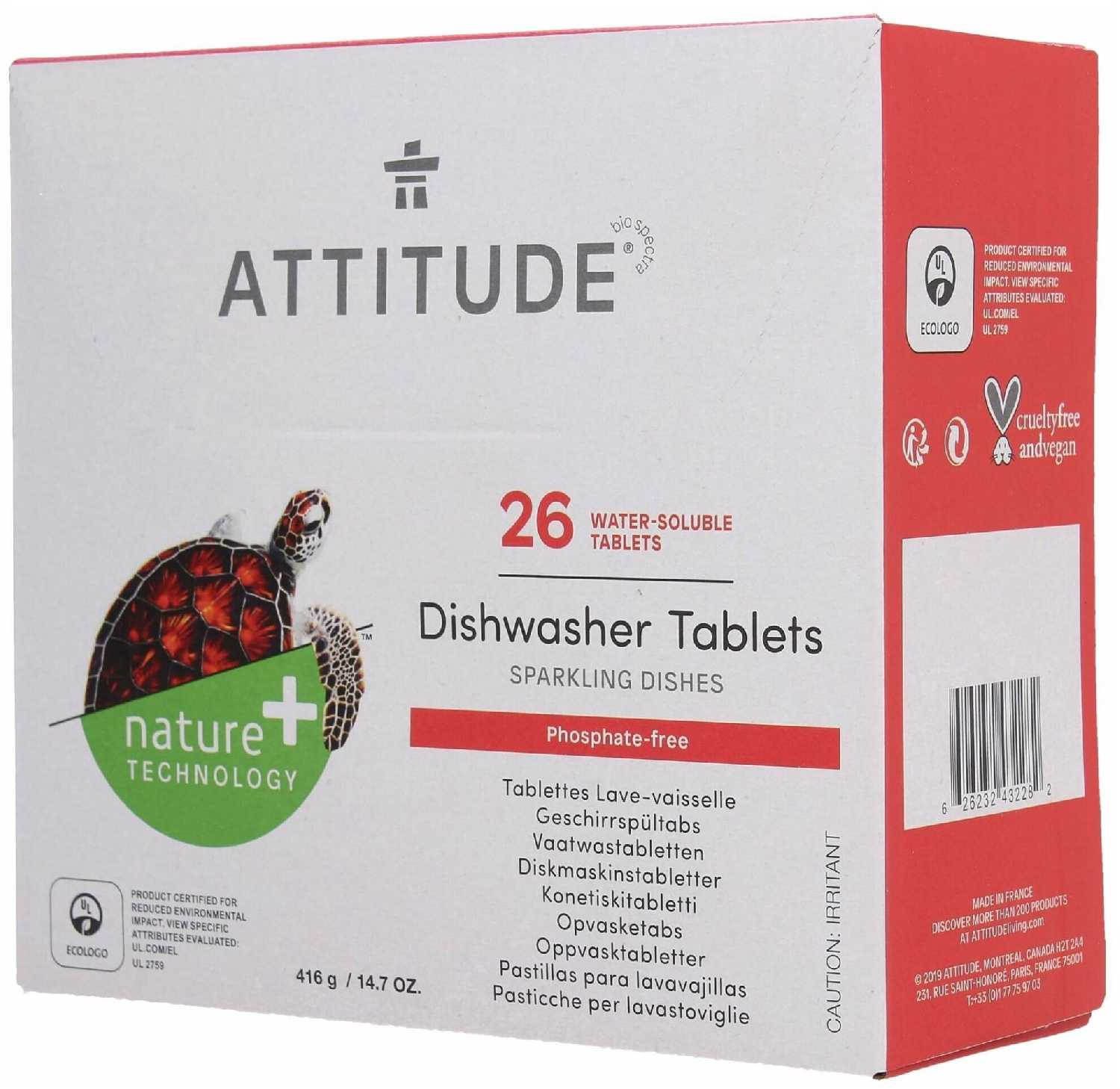 ATTITUDE Эко таблетки для посудомоечных машин, гипоаллергенные, растворимая оболочка, 26 шт фотография 1