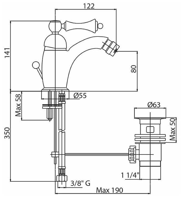 Смеситель для биде CEZARES Margot BSM1-03/24-Bi, рычажный фотография 3
