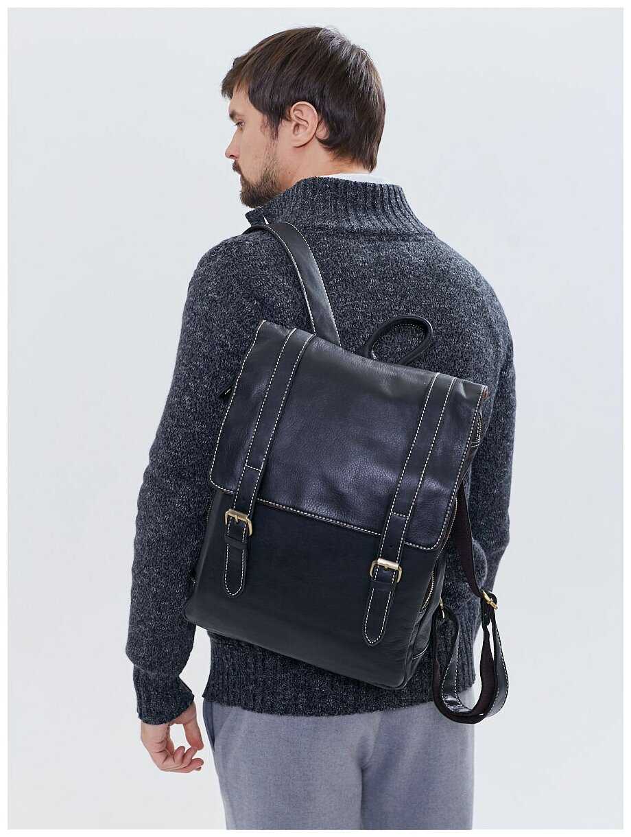 Рюкзак кожаный мужской городской для ноутбука Capsa с 3 наружными карманами и клапаном