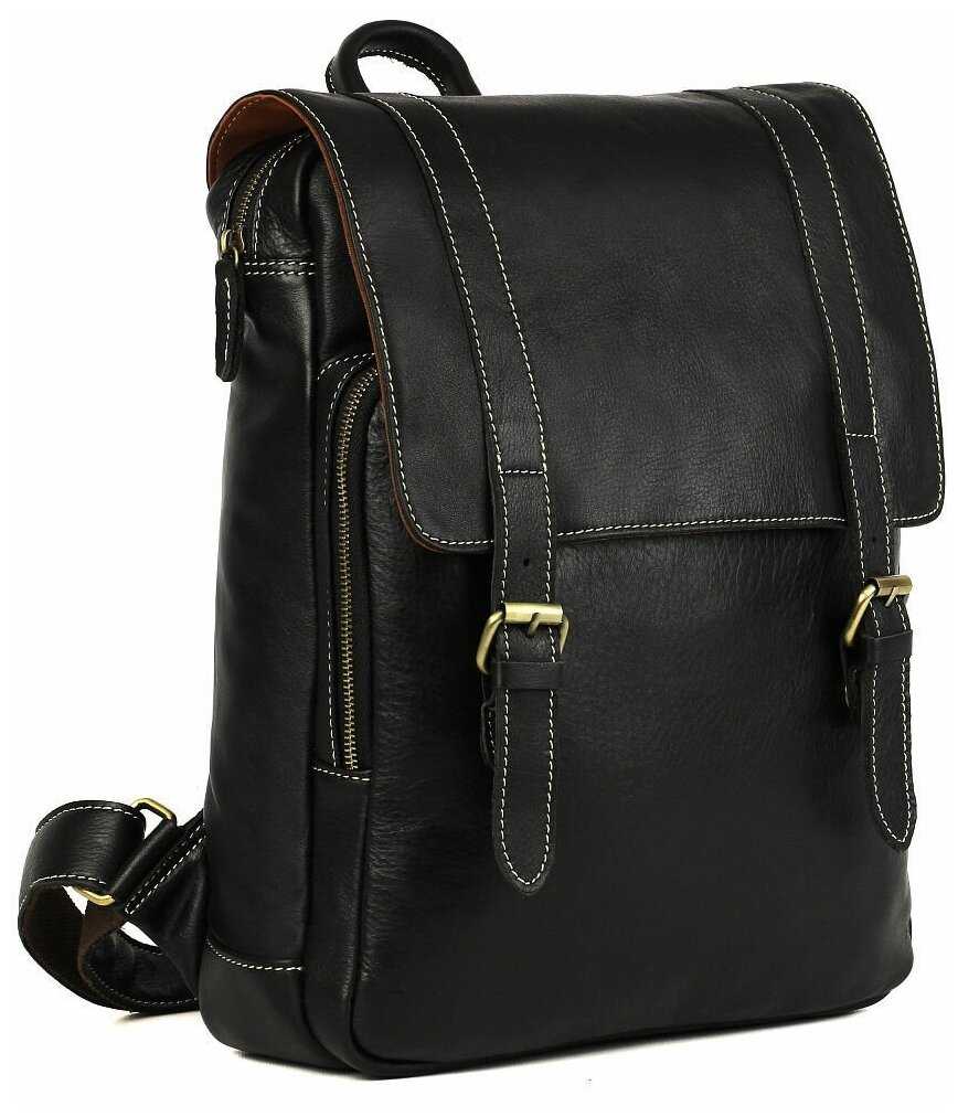 Рюкзак кожаный мужской городской для ноутбука Capsa с 3 наружными карманами и клапаном фотография 1