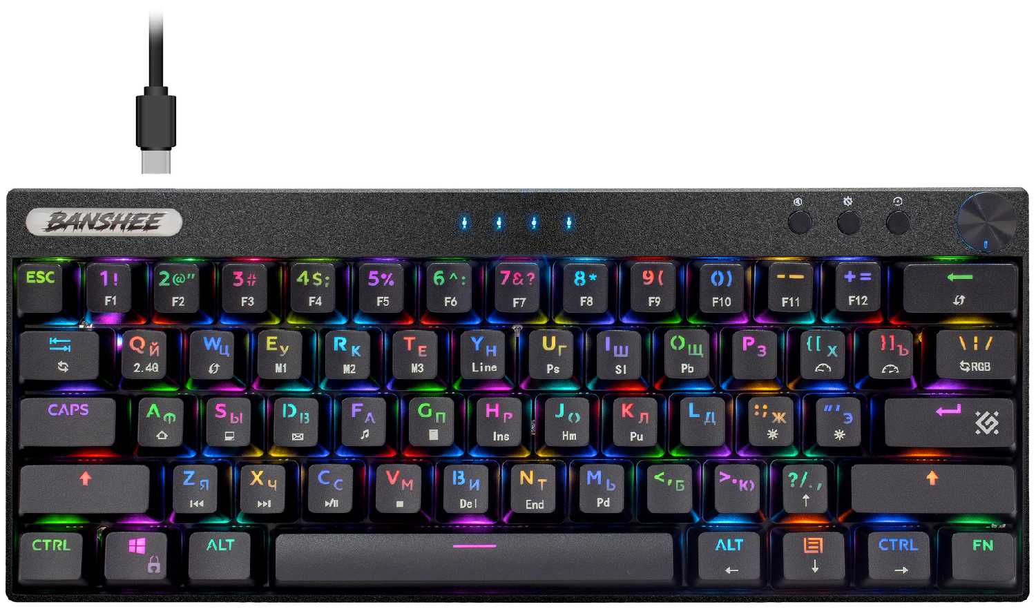 Беспроводная клавиатура Defender Banshee GK-315 RU, RGB, BT 5.0, 2.4 GHz, провод PC