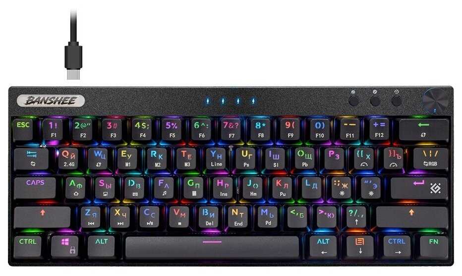 Беспроводная клавиатура Defender Banshee GK-315 RU, RGB, BT 5.0, 2.4 GHz, провод PC фотография 1