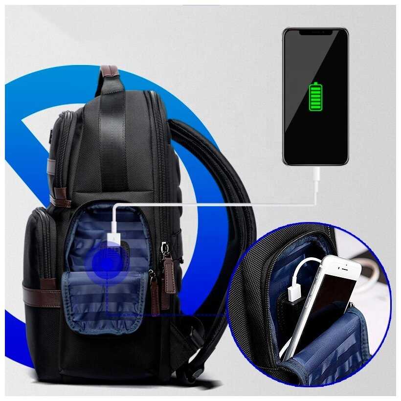 Рюкзак мужской городской дорожный 28л для ноутбука 15.6 Bopai Business 751-007301 Черный с USB зарядкой фотография 8