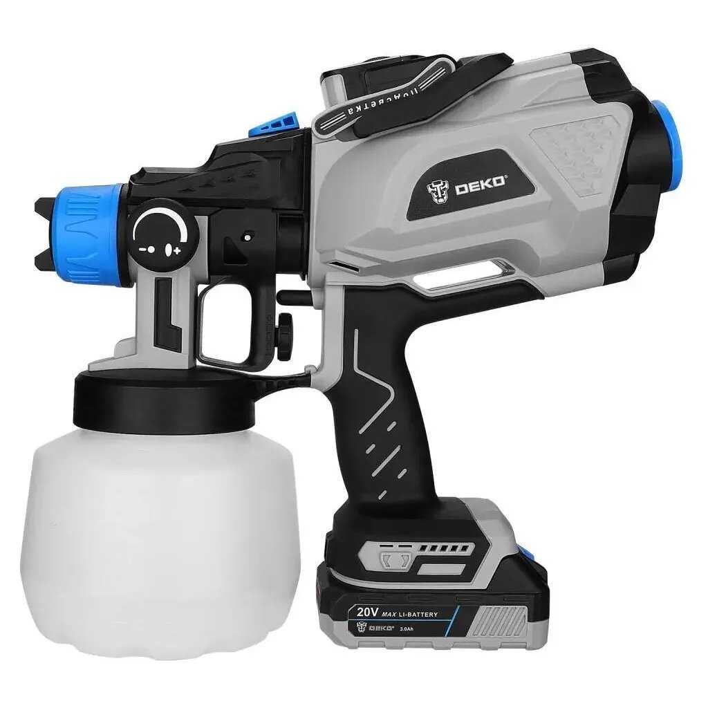 Краскопульт аккумуляторный Deko SGD20 PRO [20 В, 1200 мл, 2×3.0 Ач] фотография 2