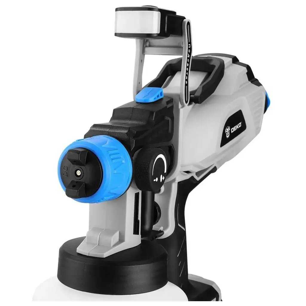 Краскопульт аккумуляторный Deko SGD20 PRO [20 В, 1200 мл, 2×3.0 Ач] фотография 3