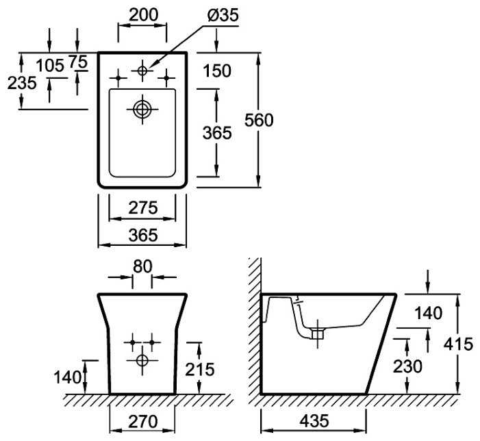 Биде напольное Jacob Delafon Reve E4814-00 с горизонтальным выпуском фотография 1