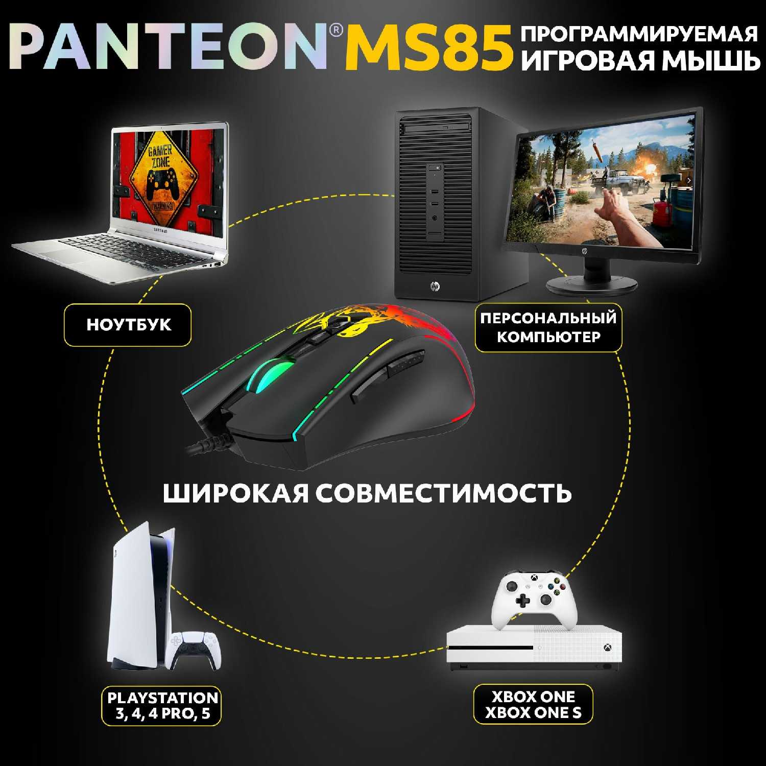 Игровая мышь PANTEON MS83 [сенсор INSTANT 725, 400-7200 DPI, 7 кнопок] [113] фотография 5