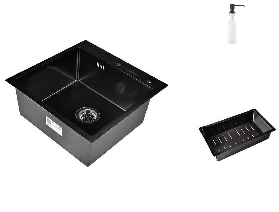 Врезная кухонная мойка WISENT WX35050B/W30420B/405B, 50х50см, нержавеющая сталь фотография 1