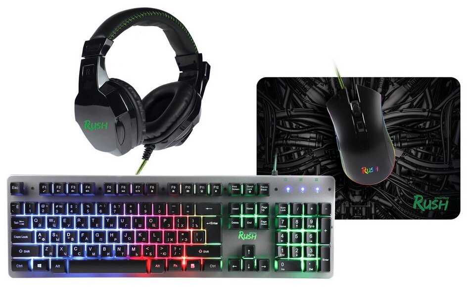 Комплект клавиатура + мышь + гарнитура + коврик SmartBuy SBC-777G-K RUSH HYPNOS 4в1 фотография 1