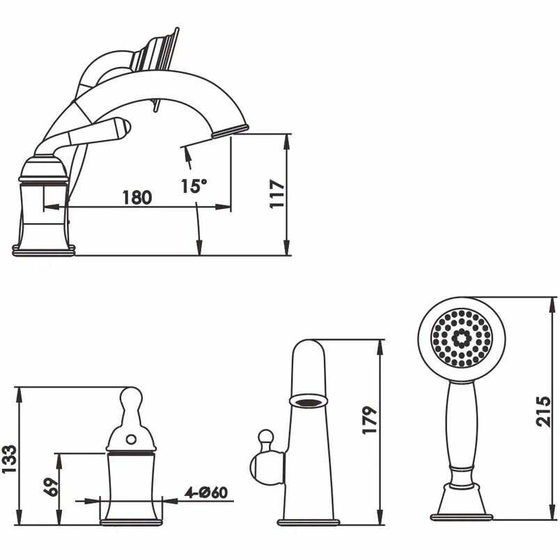 Встроенный смеситель на борт ванны 3 в 1 Rose R0212E фотография 16