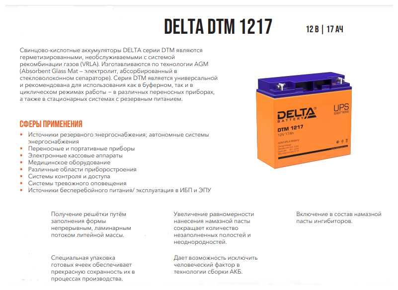 Аккумуляторная батарея DELTA Battery DTM 1217 (12В) фотография 18