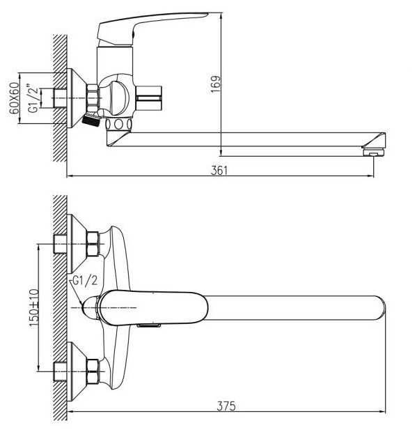 Смеситель HB183 д/ванн, длинн пов изл, хром, Haiba(Китай), арт HB22183 фотография 1