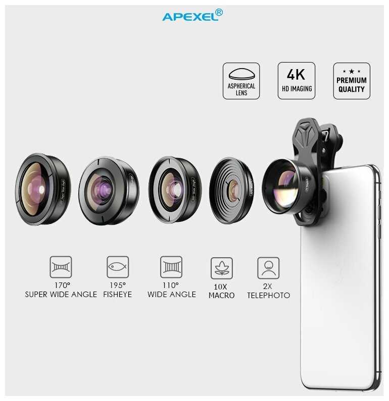 Комплект объективов Apexel 5-in-1 HB5 (APL-HB5) фотография 1