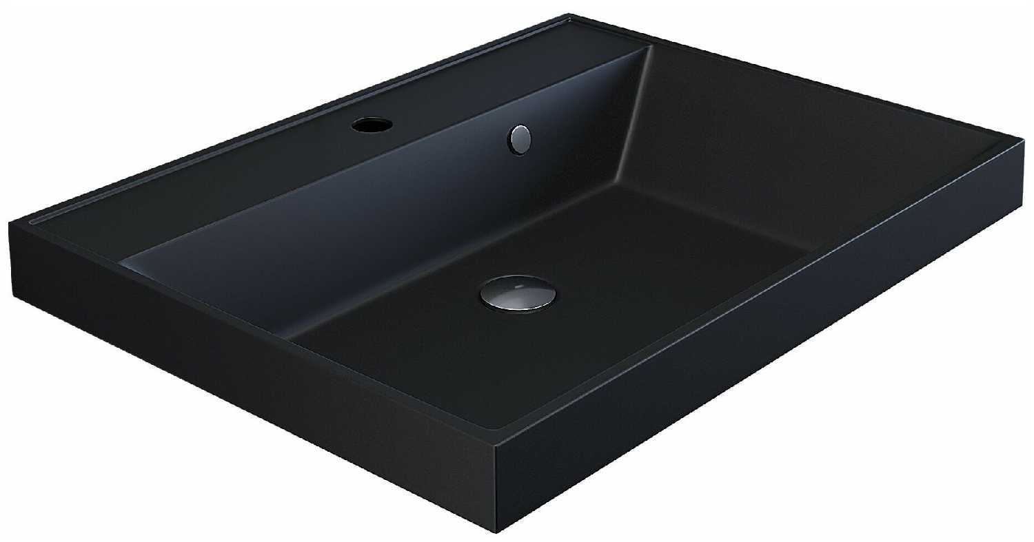 Раковина кварцевая для ванной комнаты Uperwood Classic Quartz 60 см, черная матовая, уголь фотография 3