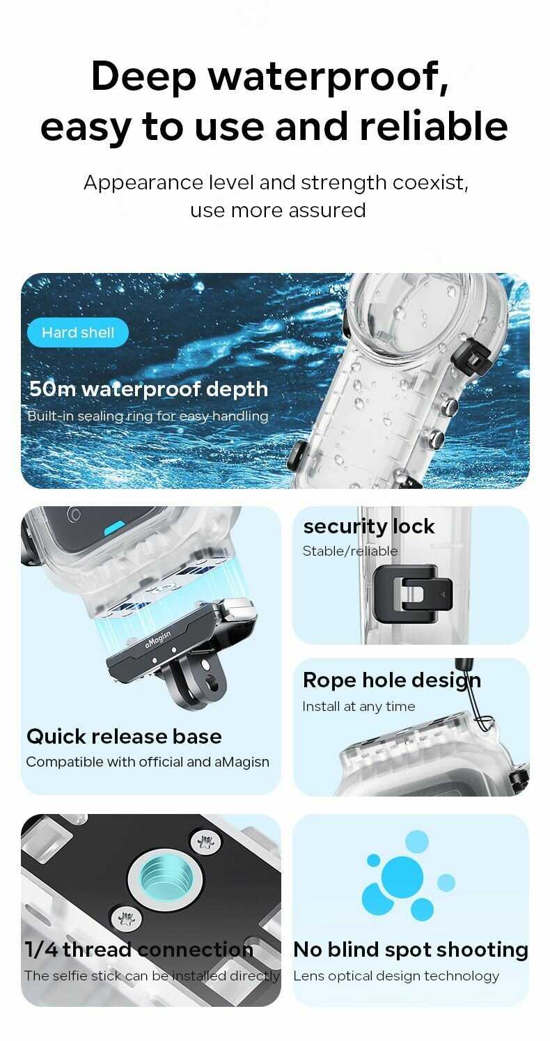 Аквабокс AMagisn Insta360 X4 Dive Case (50м) фотография 15