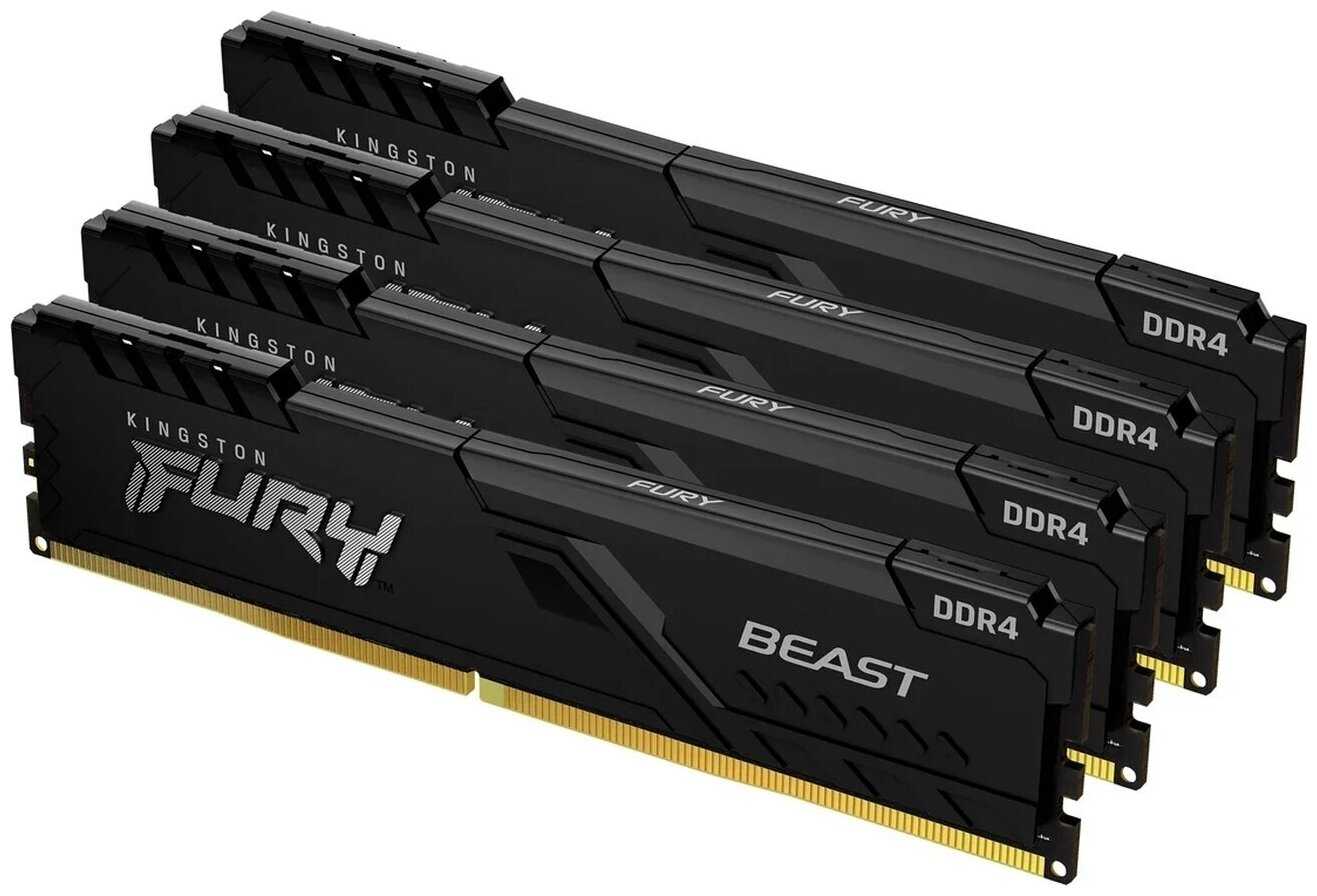 Оперативная память Kingston Fury Beast DDR4 3600 МГц 4x16 ГБ (KF436C18BBK4/64)