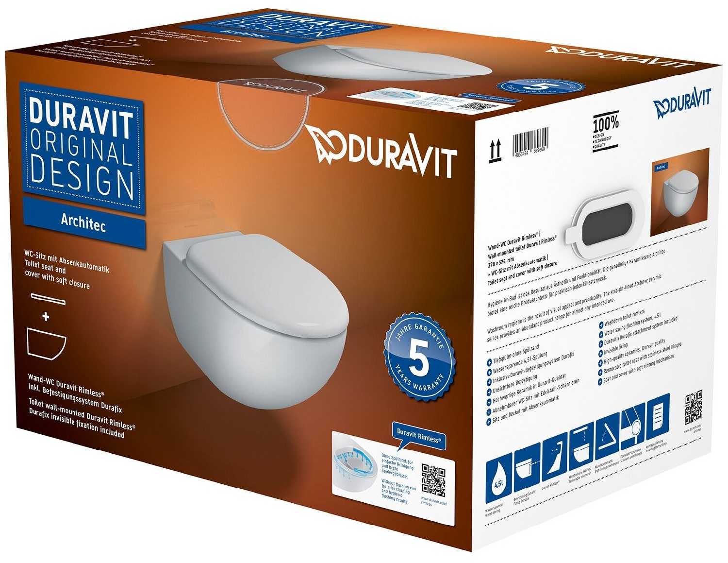 Чаша унитаза подвесная DURAVIT Architec (45720900A1) фотография 2