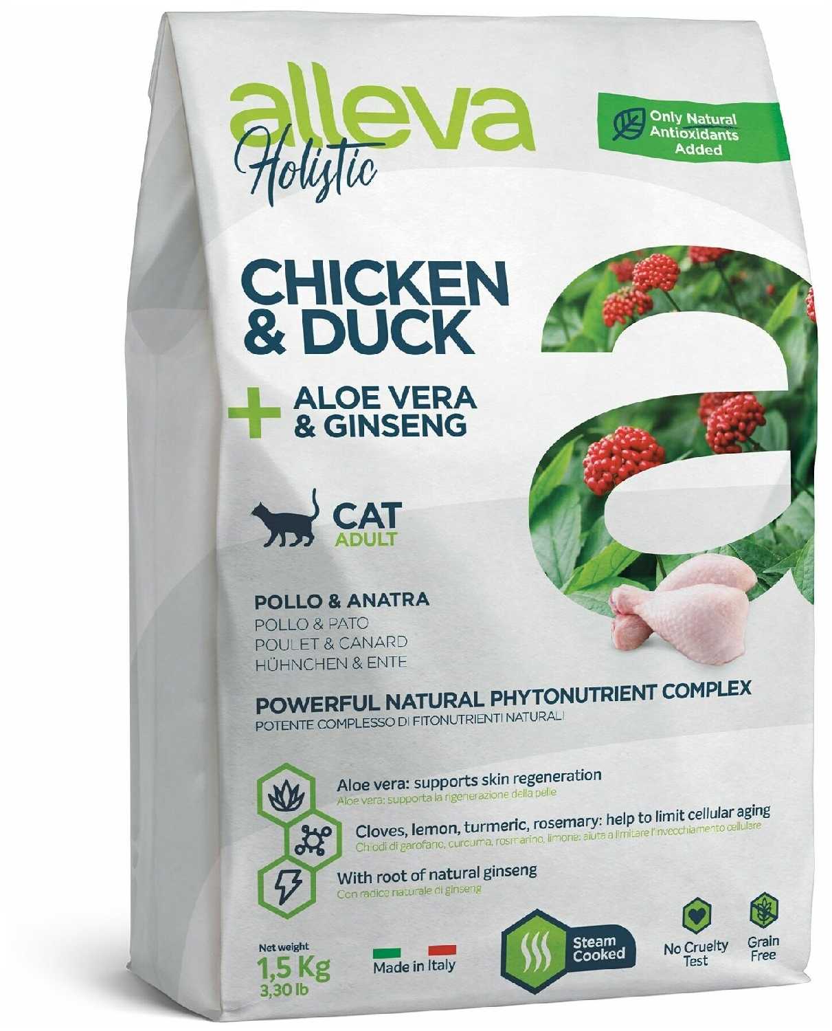 Корм для кошек Alleva Holistic (беззерновой, с курицей, с уткой)
