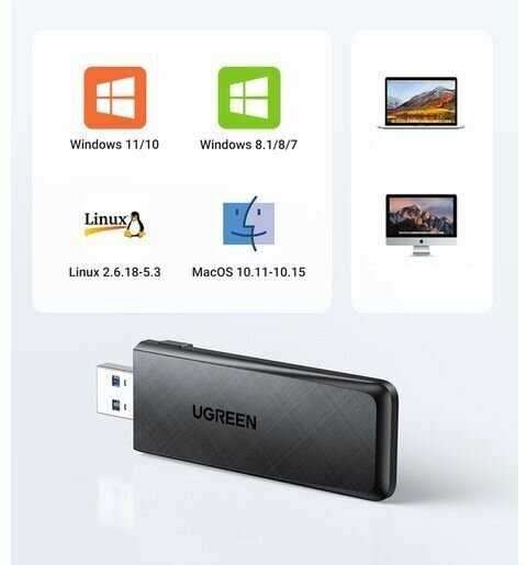 Адаптер UGREEN Адаптер двухдиапазонный UGREEN CM492 (50340) AC1300 Wireless Network Adapter фотография 6