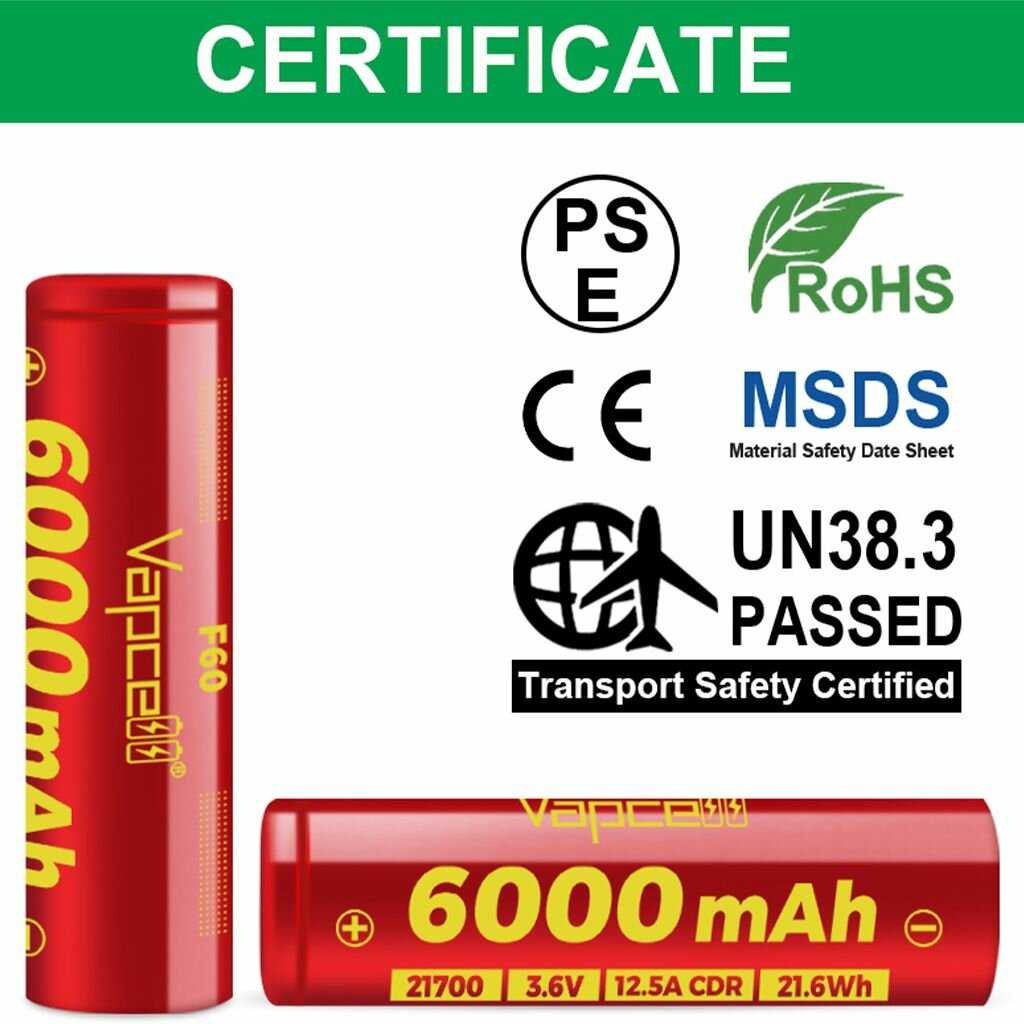 Аккумулятор Vapcell F60 21700 (6000 mAh 12.5A) фотография 4