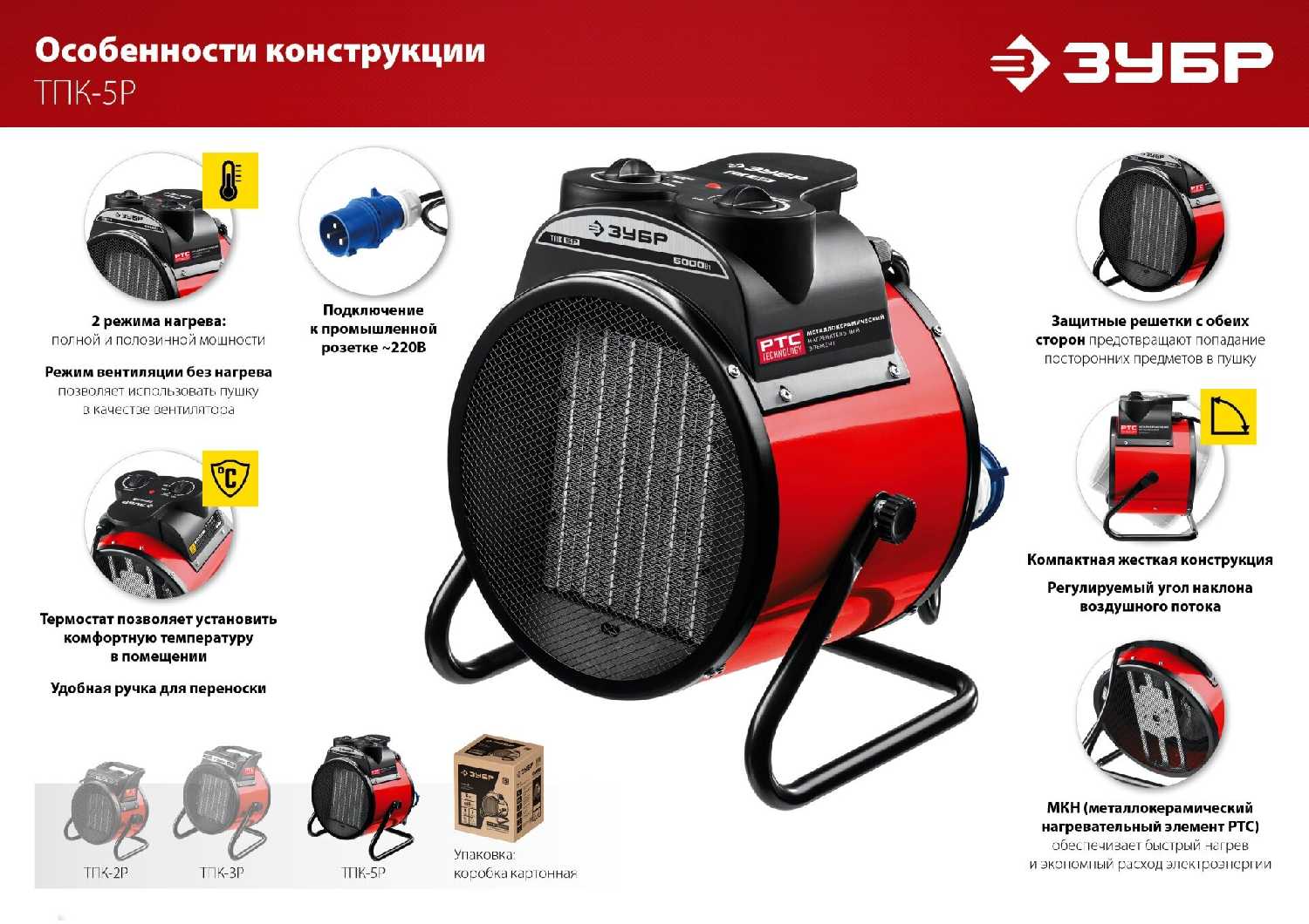 Электрическая тепловая пушка ЗУБР Тепловая пушка (ТПК-3Р) фотография 11