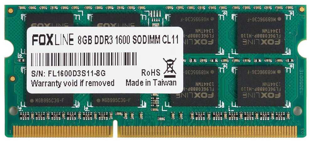 Оперативная память Foxline 8 ГБ DDR3 SODIMM CL11 (FL1600D3S11-8G)