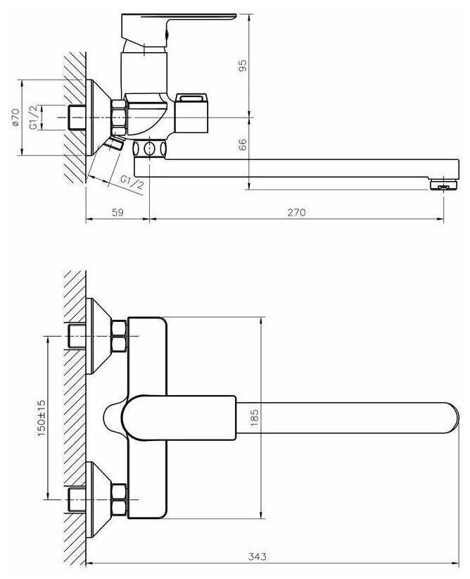 Смеситель для ванны Haiba HB22505-8 с длинным изливом и переключателем в корпусе, белый/хром фотография 1