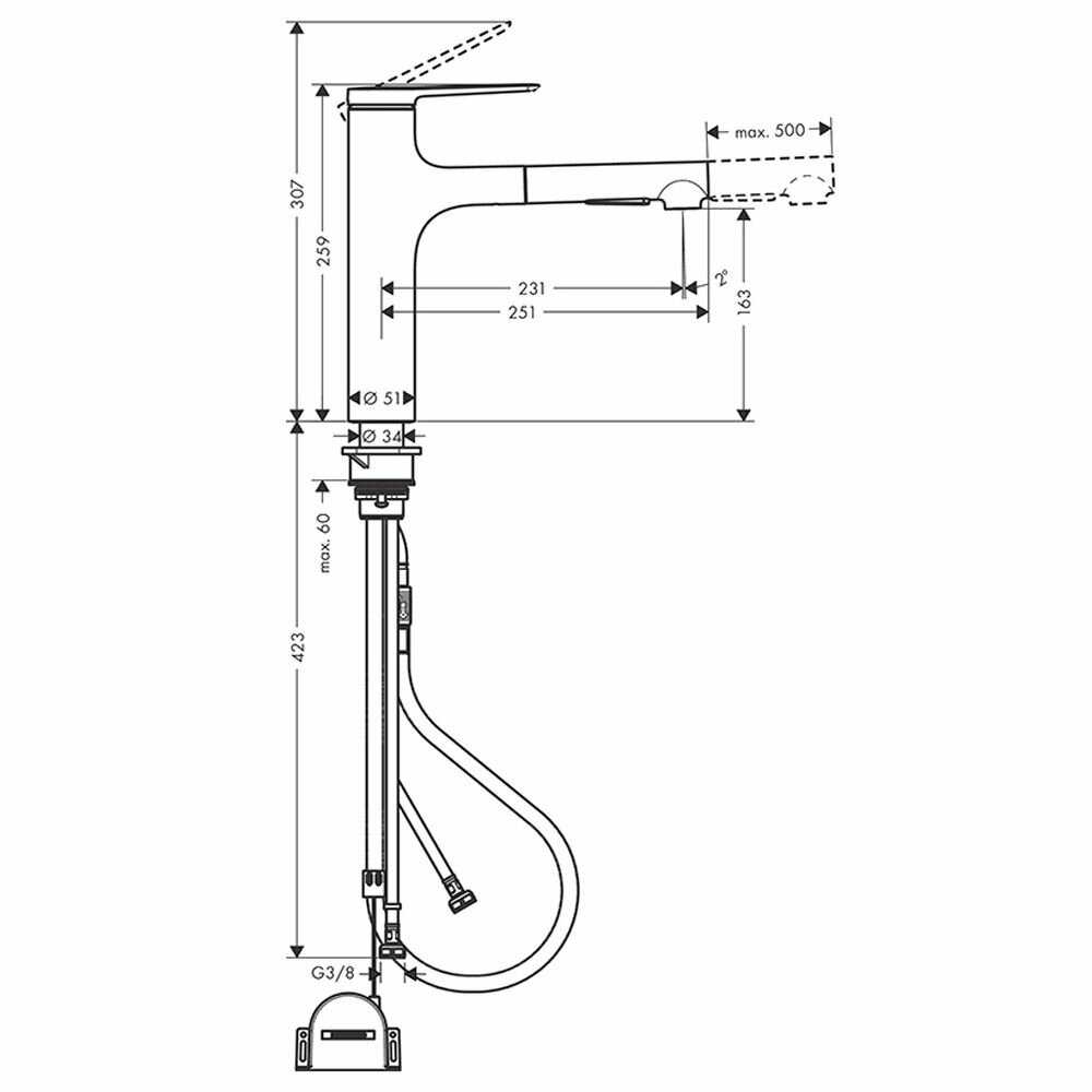 Кухонный смеситель Hansgrohe Zesis M33 2jet для кухни 160мм с вытяжным душем sBox lite [74804670] фотография 5