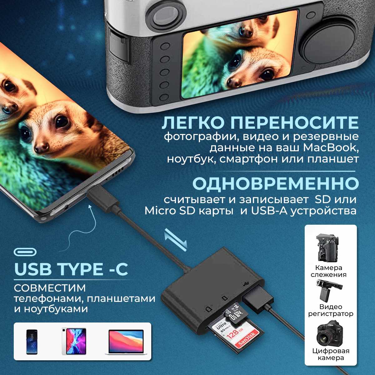 Кардридер Универсальный кардридер 5 в 1 фотография 2