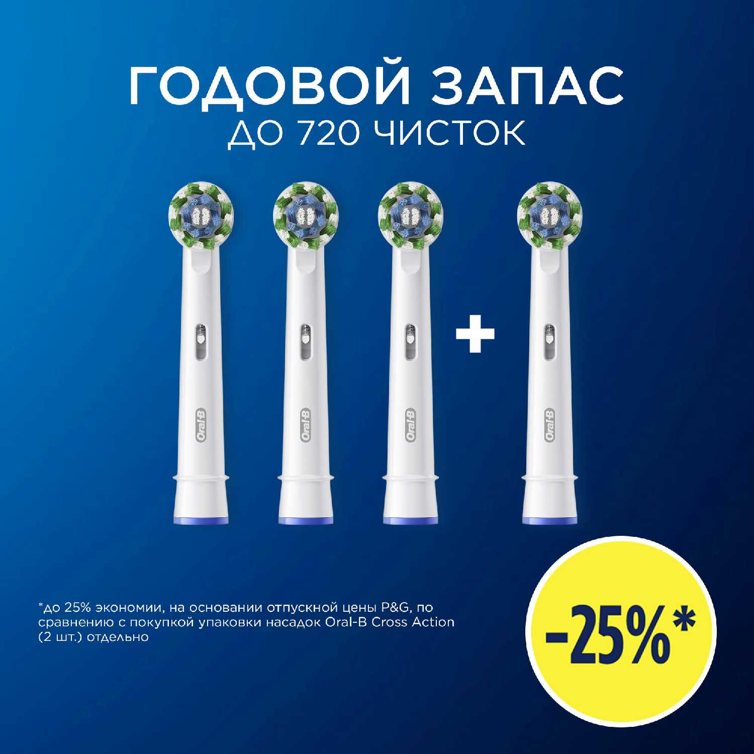 Набор насадок Oral-B Pro Cross Action для звуковой щетки, средняя, белый, 4 шт. фотография 5