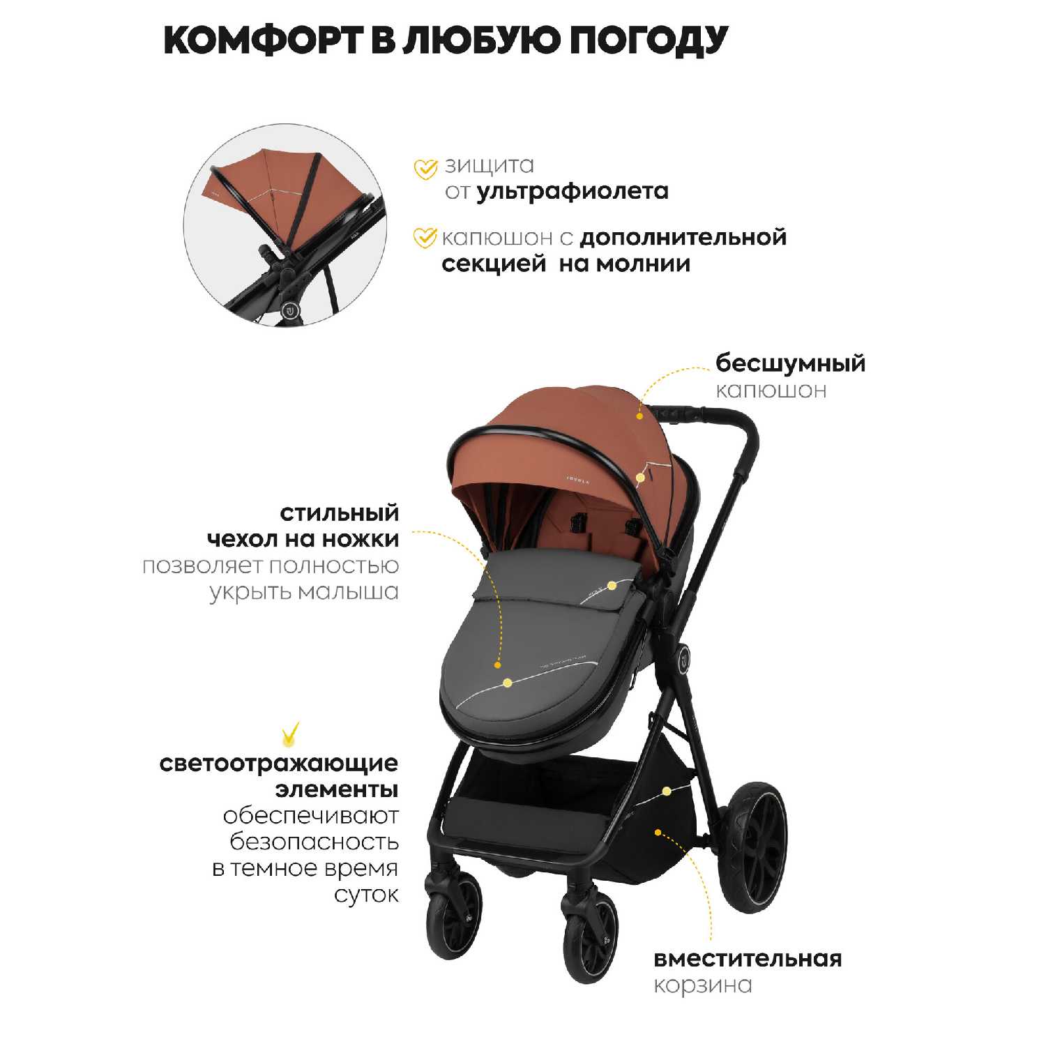 Коляска трансформер для новорожденных 2 в 1 Jovola Folk фотография 23