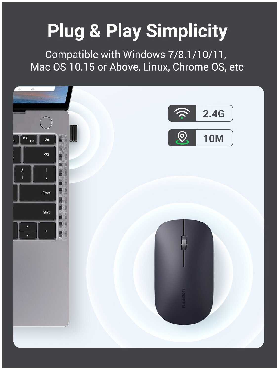 Беспроводная мышь Ugreen, цвет зеленый (90374) фотография 2