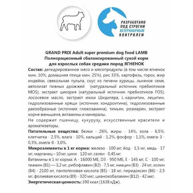 Корм для собак GRAND PRIX Ягненок фотография 12